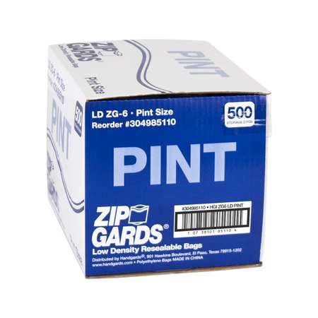 ZIPGARDS Low Density Recloseable Pint Clear Flat Stack Storage Bag, PK500 304985110